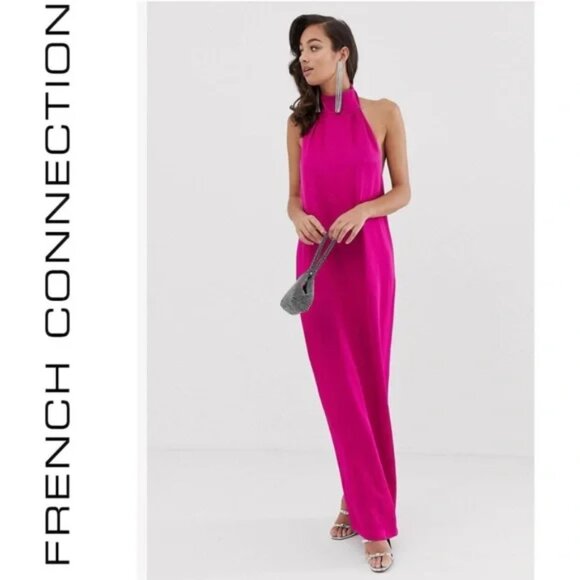 French Connection Halter Column Maxi Dress - Magenta